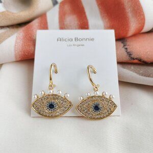 Alicia Bonnie - Sophia Evil Eye - Gold Zirconia & Pearl Drop Earrings